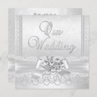 Wedding White Silver Pearl Lace Damask Diamond