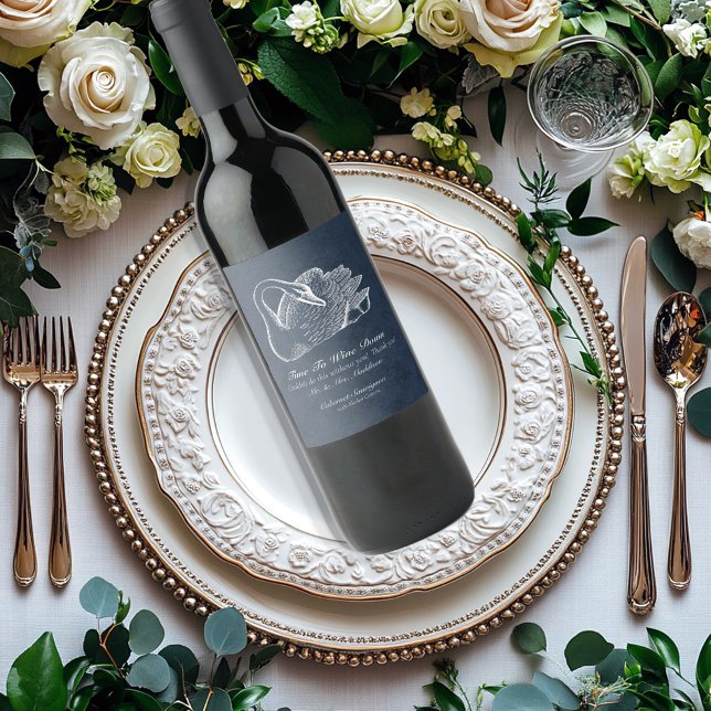 Wedding White Swan Navy Blue Wine Down Wine Label (Creator Uploaded)