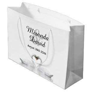 Wedding white swans elgant simple large gift bag