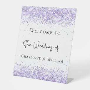 Wedding white violet lavender welcome pedestal sign