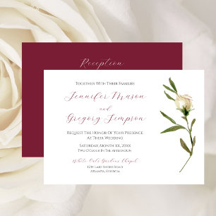Wedding White Watercolor Rose with Cranberry Invitation