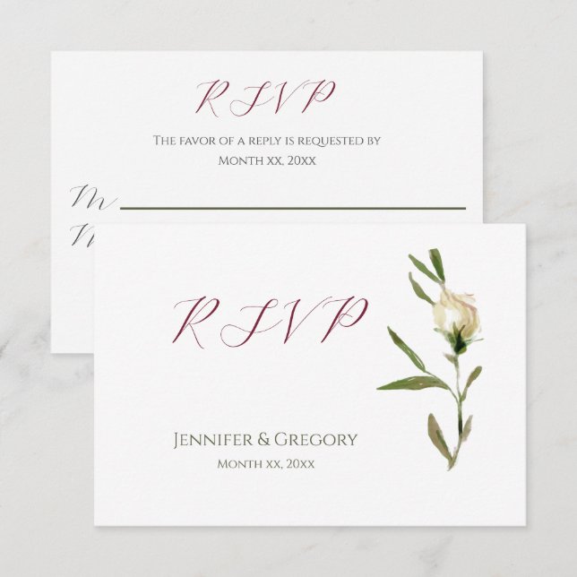 Wedding White Watercolor Roses RSVP (Front/Back)