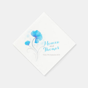 Wedding wildflower art blue paper napkin