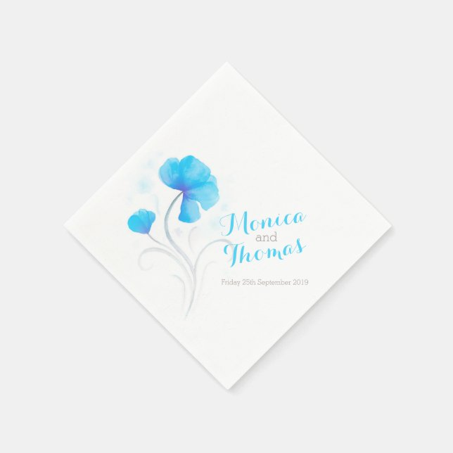 Wedding wildflower art blue paper napkin (Corner)