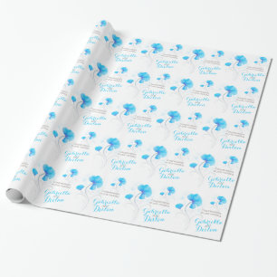Wedding wildflower blue grey art wrap wrapping paper
