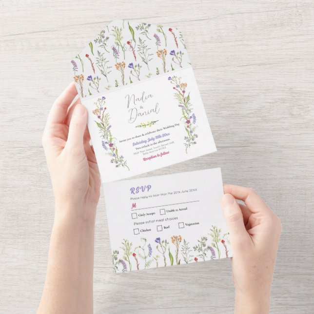 Wedding Wildflower Floral Invite & RSVP (Tearaway)