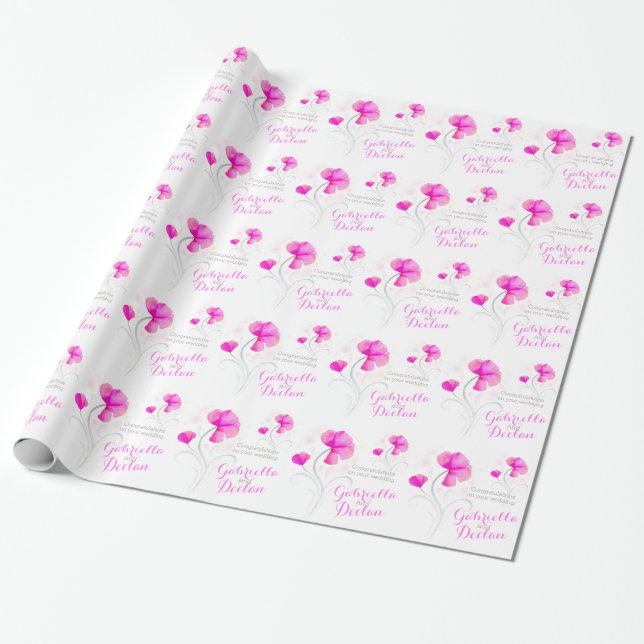 Wedding wildflower pink grey art wrap wrapping paper (Unrolled)