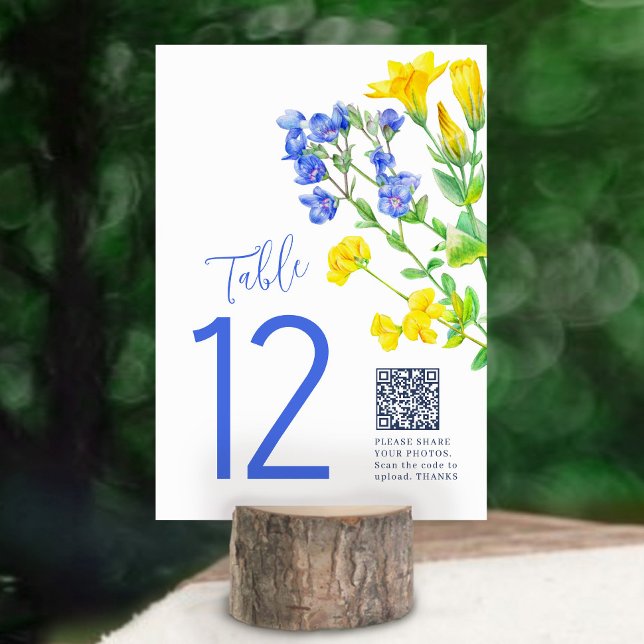 Wedding wildflower yellow blue photo sharing QR Table Number (Creator Uploaded)