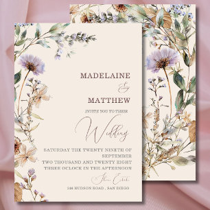 Wedding Wildflowers Cream Elegant Modern Invitation