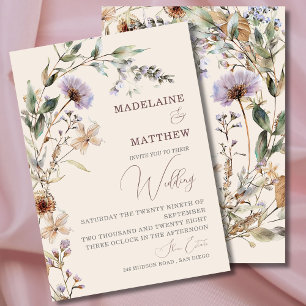 Wedding Wildflowers Cream Elegant Modern Invitation