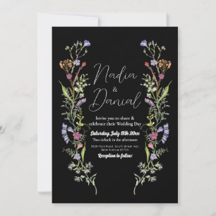 Wedding Wildflowers Floral Ditsy Print Dark Invitation