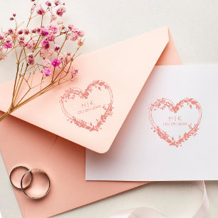 Wedding Wildflowers Heart Initials and Date Rubber Stamp