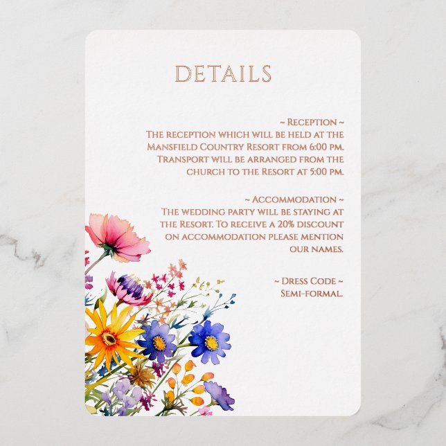 Wedding Wildflowers Modern Elegance Details  (Front)