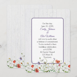 Wedding Wildflowers On Whitewashed Wood Invitation