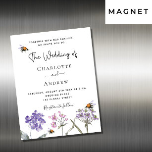 Wedding wildflowers violet pink bee luxury magnetic invitation
