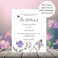 Wedding wildflowers violet pink budget invitation