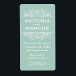 Wedding Wine Bottle Monogram Favour Labels<br><div class="desc">Perfect for vineyard weddings or wine bottle favours,  these elegant vintage flourished style labels feature a custom wedding monogram with bride and groom's names,  the wedding date,  type of wine,  and thank you message that can be completely personalised. Greyed jade green colour with white text.</div>