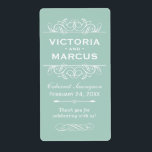 Wedding Wine Bottle Monogram Favour Labels<br><div class="desc">Perfect for vineyard weddings or wine bottle favours,  these elegant vintage flourished style labels feature a custom wedding monogram with bride and groom's names,  the wedding date,  type of wine,  and thank you message that can be completely personalised. Greyed jade green colour with white text.</div>