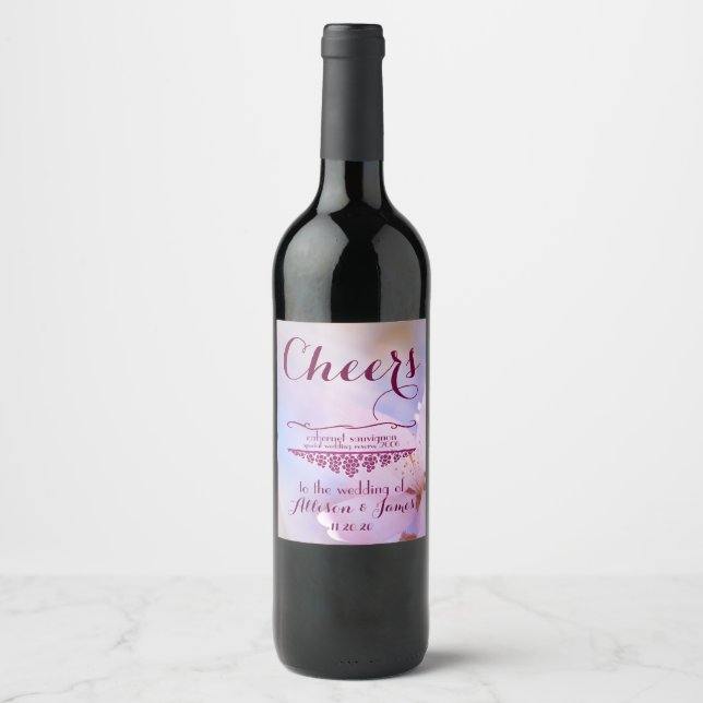 Wedding wine cherry blossom customisable label (Front)