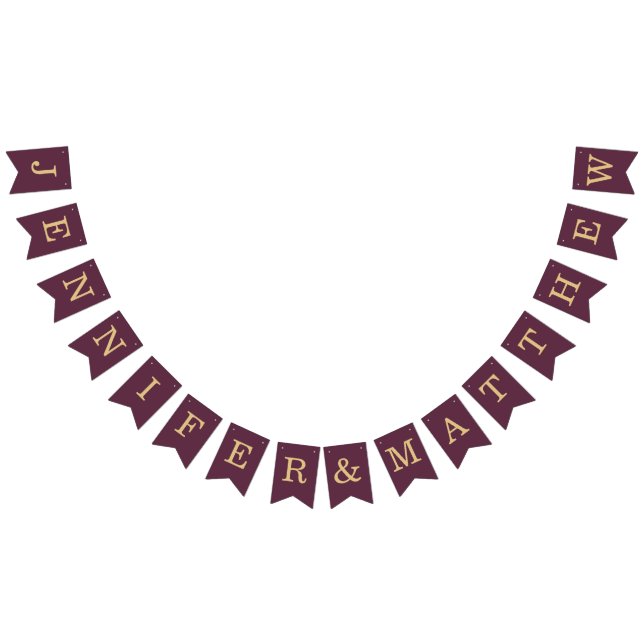 Wedding Wine Colour Golden Bride Groom Names Simpl Bunting (All)