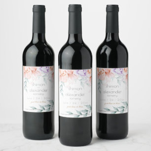 Wedding Wine    Coral Lilac Aquarelle Floral Label