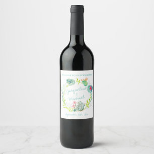 Wedding Wine Desert Cactus Wreath Boho Western Art Label