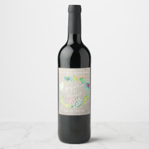 Wedding Wine Desert Cactus Wreath Wood Southwest Label