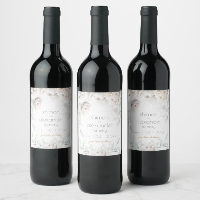 Wedding Wine |  Elegant Alabaster Peonies Label (Bottles)