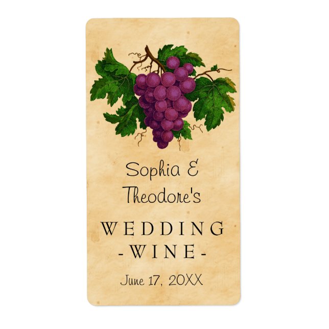 Wedding Wine Elegant Vintage Purple Grapes Custom (Front)