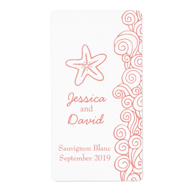Wedding wine favours personalised label coral (Front)