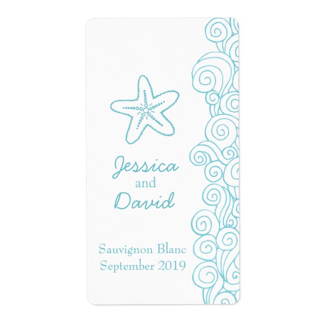 Wedding wine favours personalised label sea blue (Front)