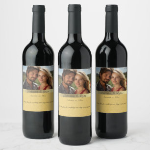 Wedding Wine Gold Satin Add Your  Photo Label