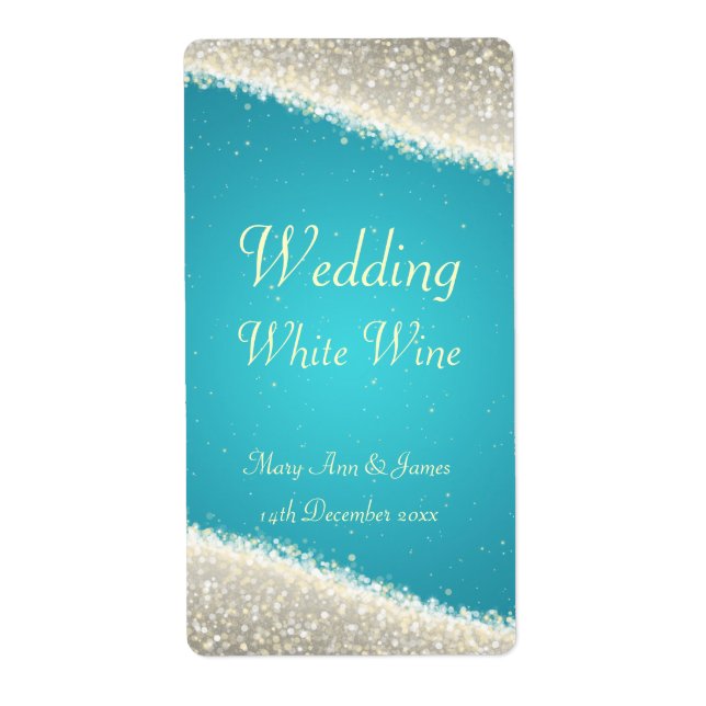 Wedding Wine Label Dazzling Sparkles Turquoise (Front)