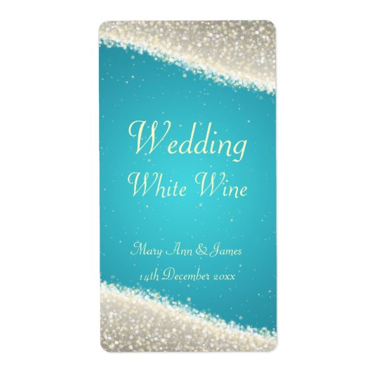 Wedding Wine Label Dazzling Sparkles Turquoise Shipping Label