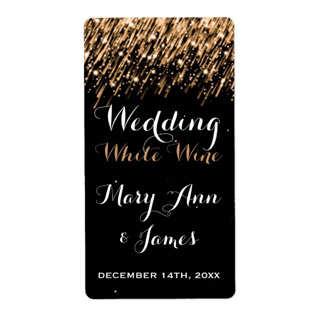 Wedding Wine Label Falling Stars Gold (Front)