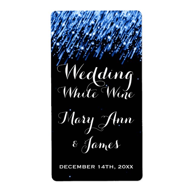 Wedding Wine Label Falling Stars "Sapphire Blue" (Front)