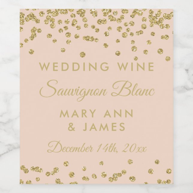Wedding Wine Label Gold Glitter Confetti Blush (Single Label)