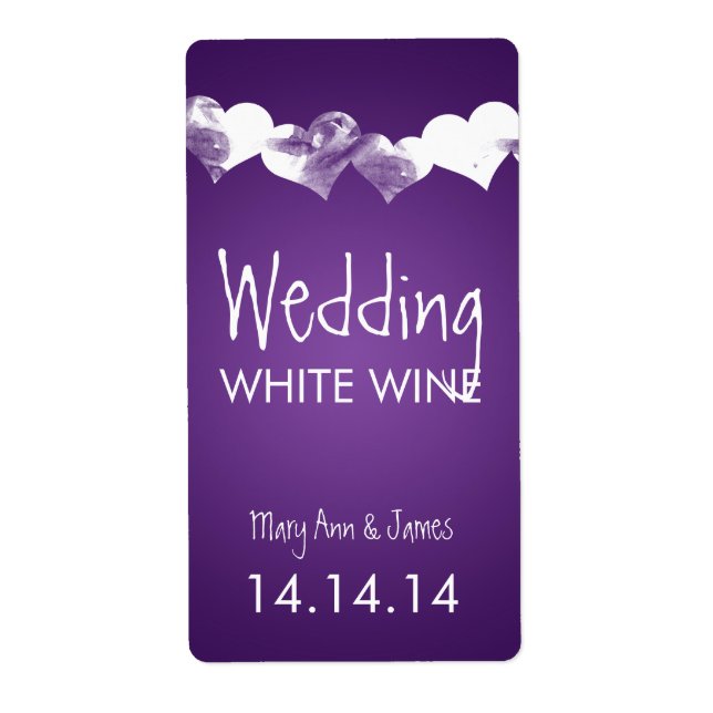 Wedding Wine Label Grunge Hearts Purple (Front)