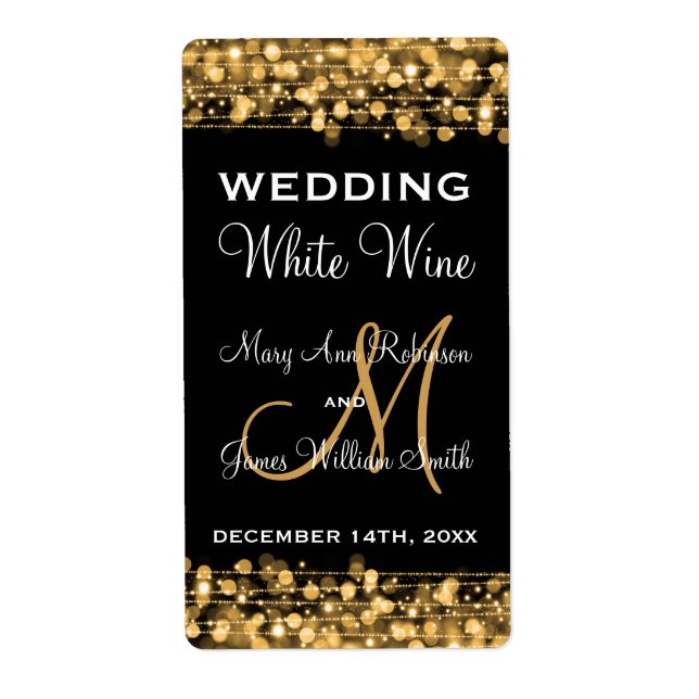 Wedding Wine Label Party Sparkles Gold (Front)