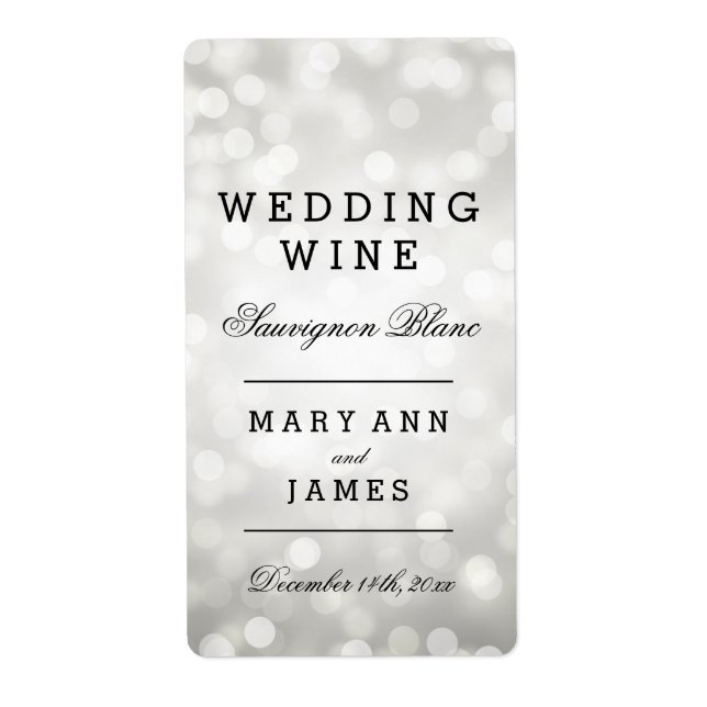 Wedding Wine Label Silver Glitter Lights (Front)