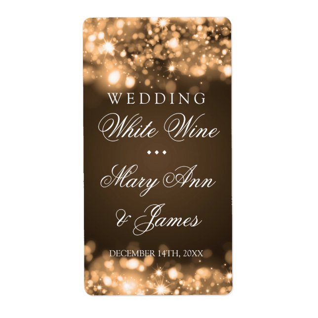 Wedding Wine Label Sparkling Lights Gold (Front)