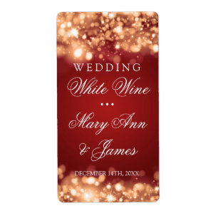 Wedding Wine Label Sparkling Lights Gold