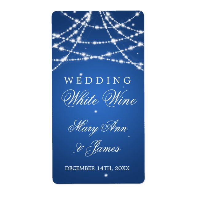 Wedding Wine Label Sparkling String Blue (Front)