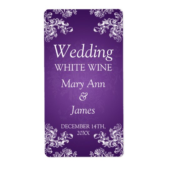 Wedding Wine Label Vintage Swirls 2 Purple Shipping Label