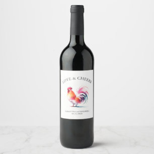 Wedding Wine Label Watercolor Rooster