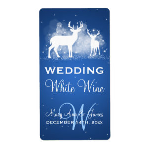 Wedding Wine Label Winter Deer Sparkle Blue