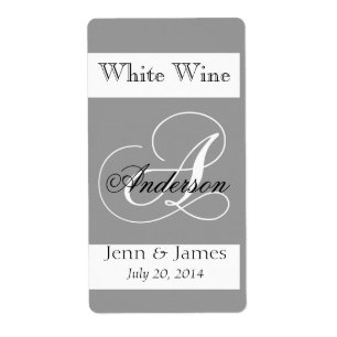 Wedding Wine Labels Silver Grey Monogram A