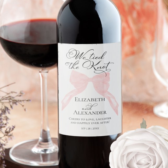 Wedding Wine Labels | We Are Tying The Knot Bow (Creator Uploaded)