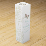 Wedding wine personalise two butterflies wine box<br><div class="desc">Beautiful graphic art of two butterflies painted lady with a swallowtail with a floral swirl wedding wine box in teal, brown, cream, white and pink. Modern wedding design part of the butterflies wedding stationary set. Ideal to give wine out to your guests at a wedding as a thank you, to...</div>