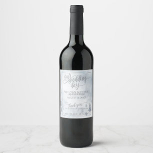 Wedding Wine     Silver Blue Winter Wonderland Label